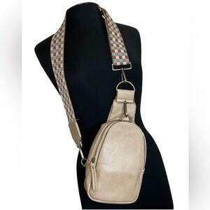 Anthropologie Sling Bag in Cream Canvas Strap